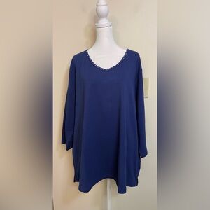 Quacker Factory Women’s Rhinestone Shirt Top 3/4 Sleeves V- Neck Size 2XL.NWOT